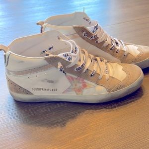 Golden Goose Mid Star,GGDB Private Edition, white leather, tan suede, 10US, 40EU